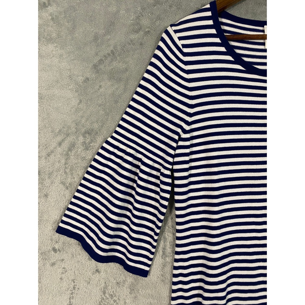 Sail to Sable Dress Sz L Navy White Striped Bell Sleeve Knit Nautical Coastal - Picture 3 of 10